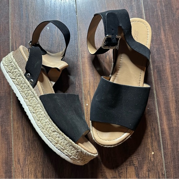 Soda Shoes - Soda Black Espadrille Sandals with Ankle Strap